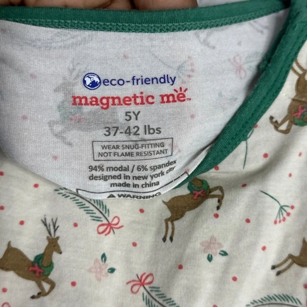 Magnetic Me Pajama Top Unisex Size 5Y Reindeer Print Long Sleeve Modal Christmas